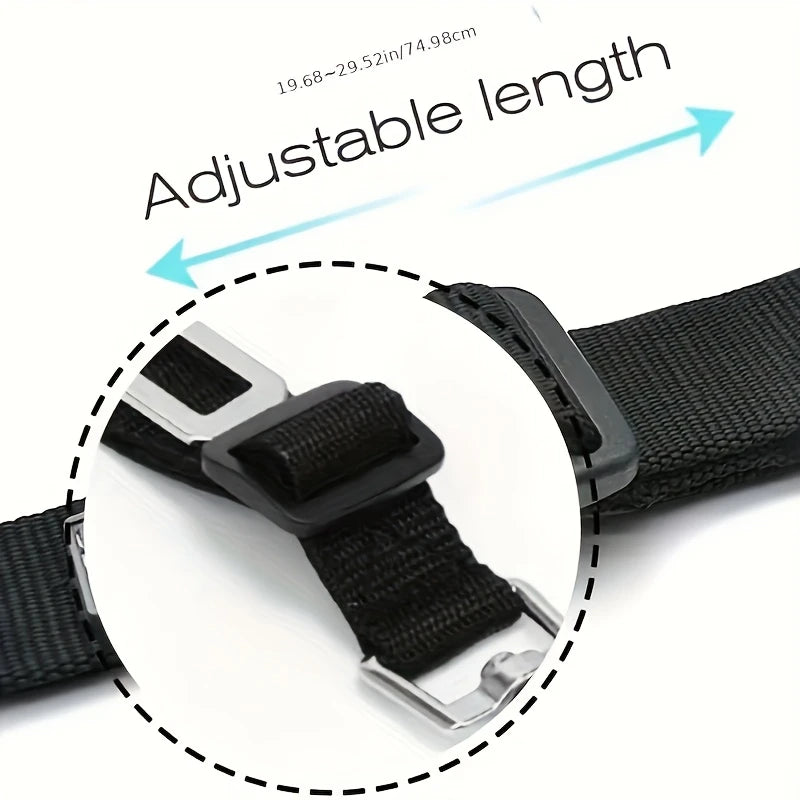 Black adjustable belt with a metal buckle