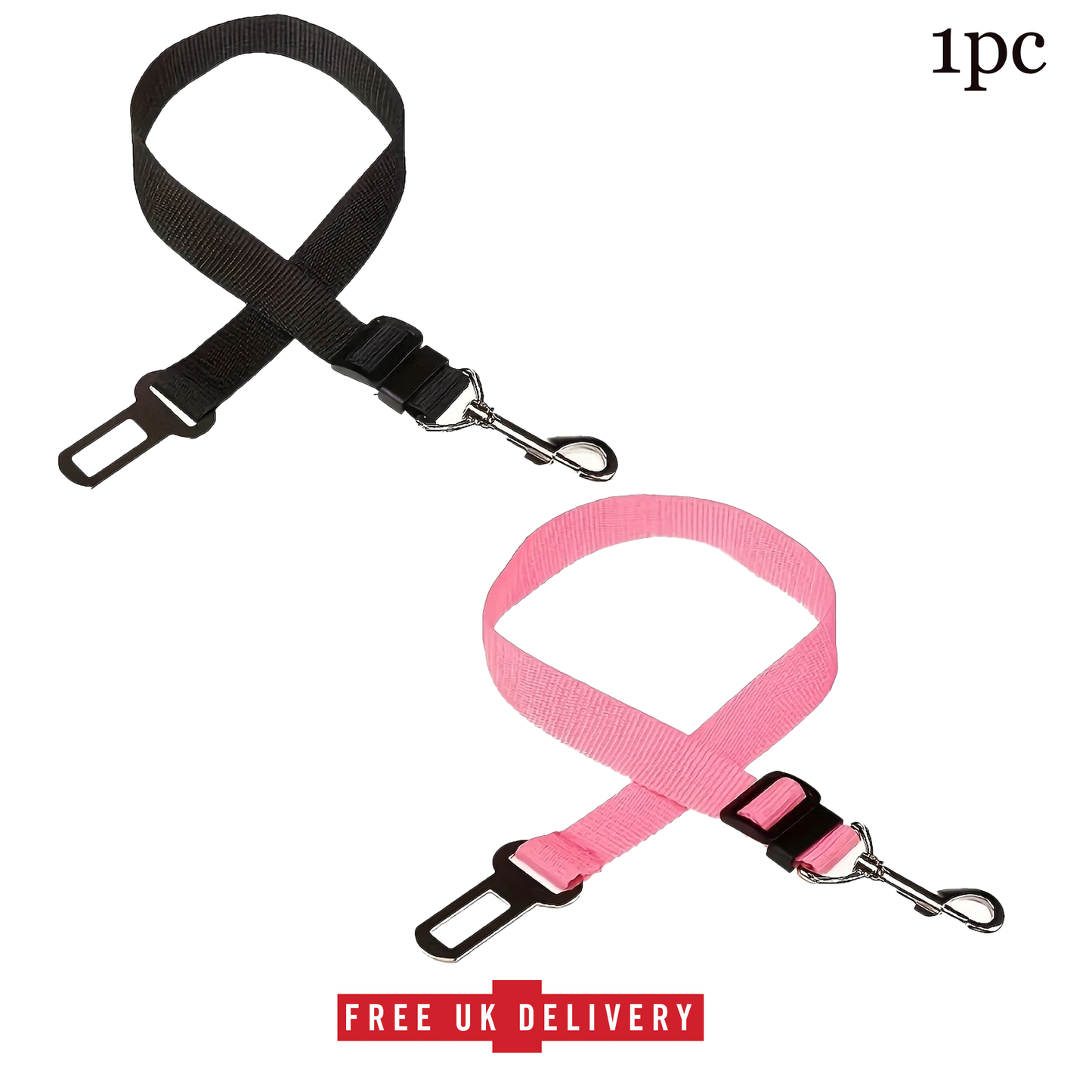Black and pink dog leashes with metal clips