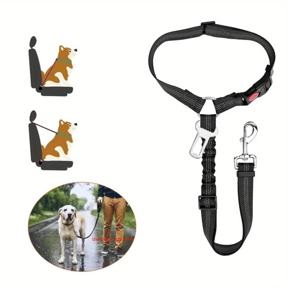 Dog seat belt harness with leashes