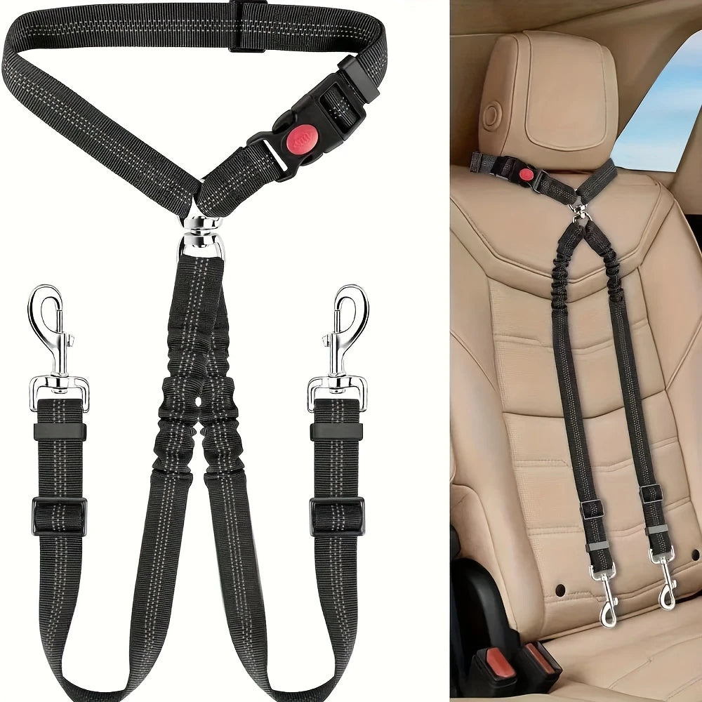 Double-headed dog car safety belt attached to headrest