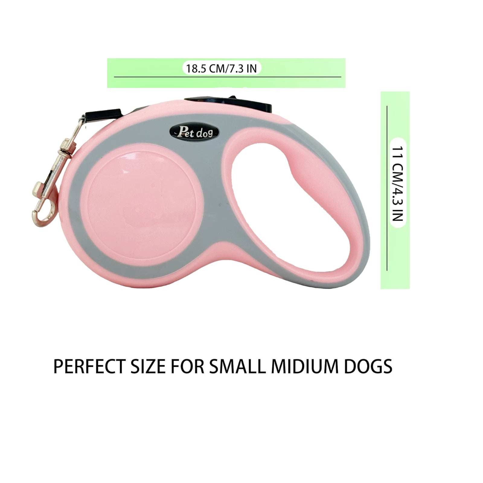 Pink and gray retractable dog leash